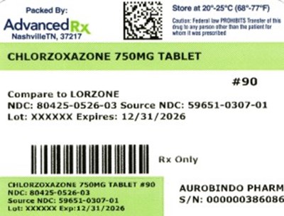 Chlorzoxazone 750mg #90 (Chlorzoxazone 750mg 80425 0526 03)